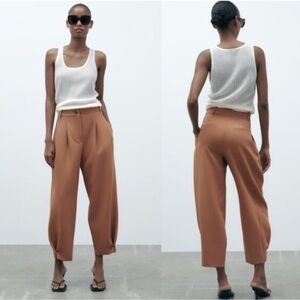 Zara Champagne Pleated Pants With Button Ankle